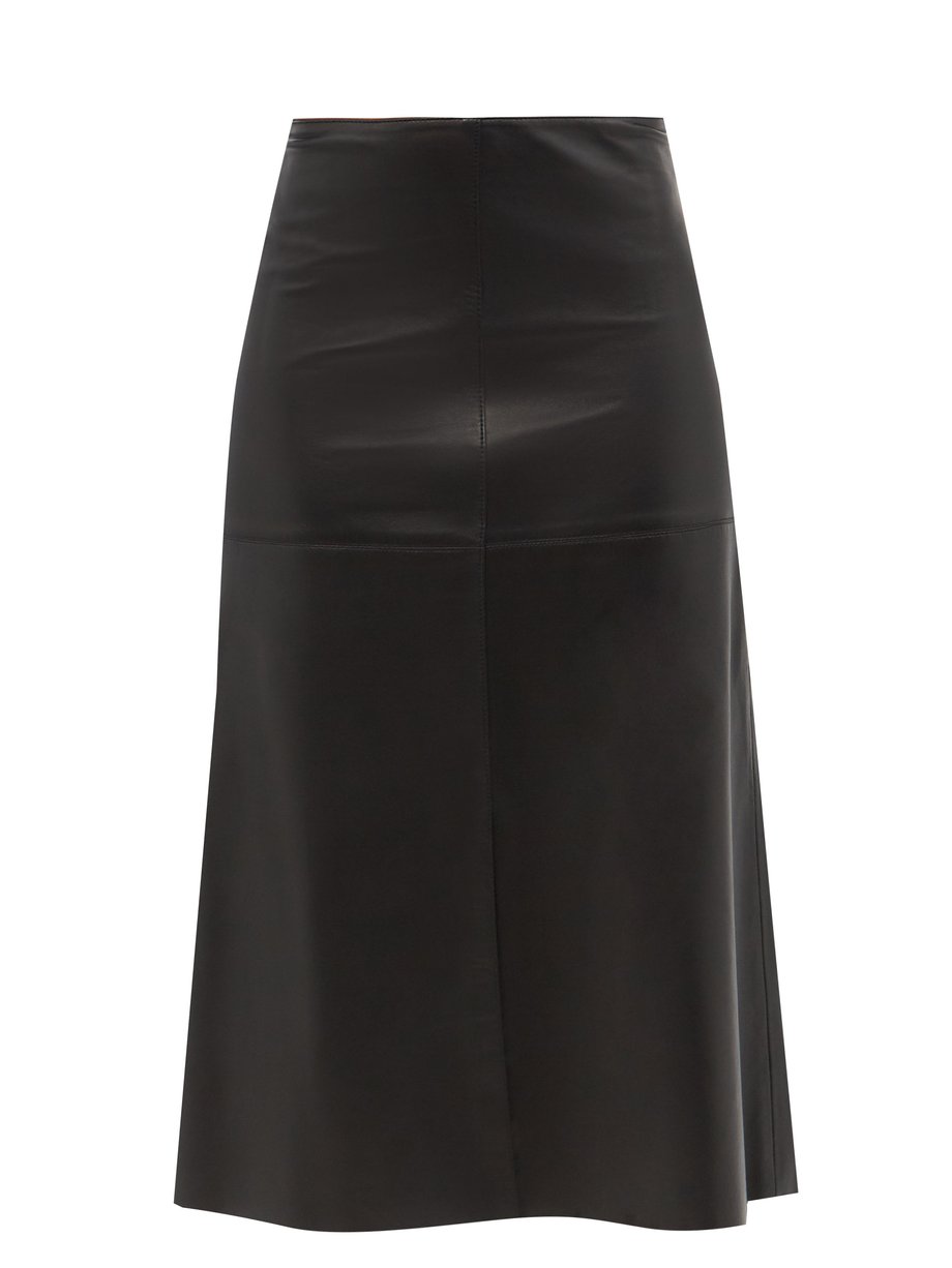 Black Sidena flared leather midi skirt | Joseph | MATCHESFASHION UK