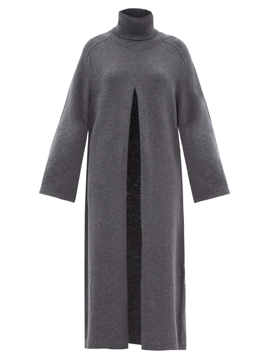 Dark grey Viviane roll-neck cutout open-front wool dress | Joseph ...