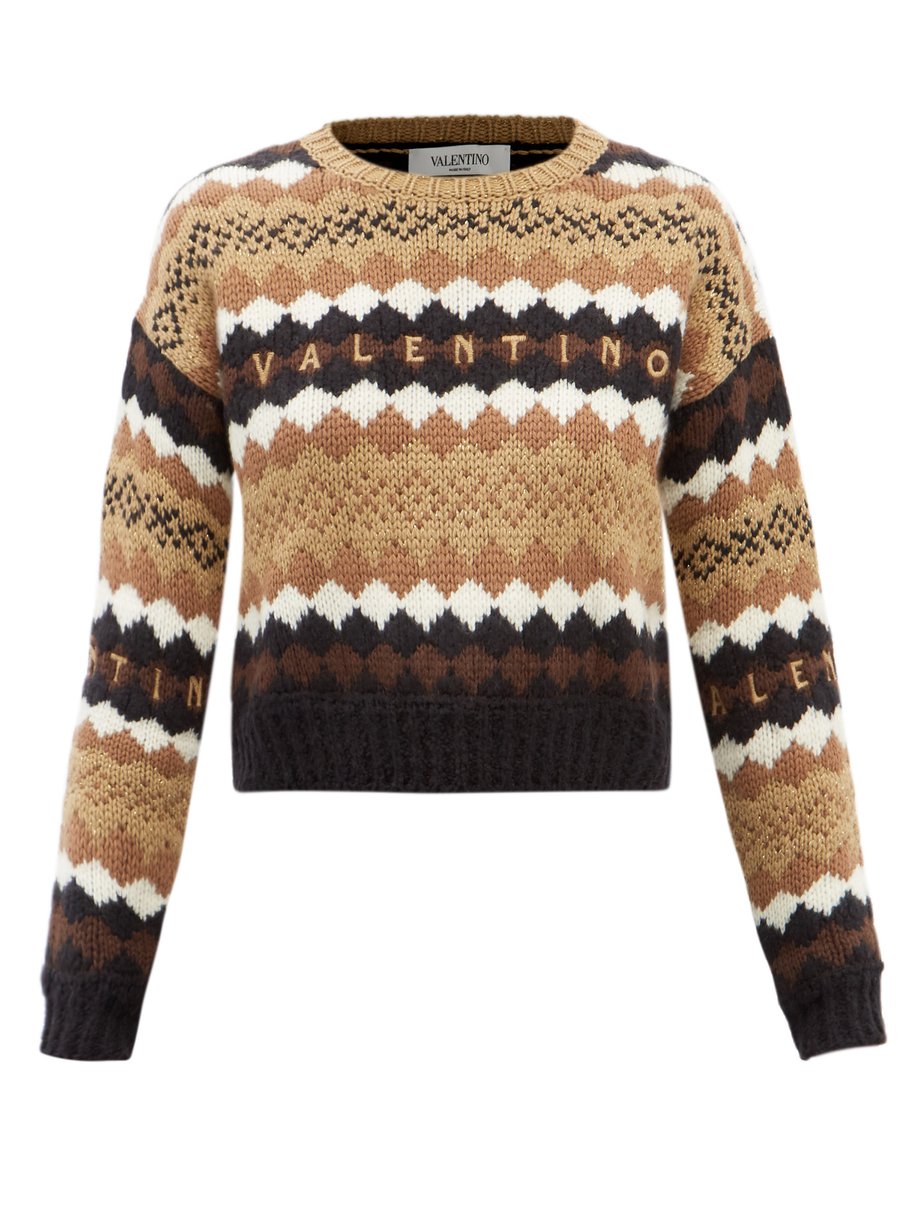 Valentino Brown Argyle-jacquard wool sweater | 매치스패션, 모던 럭셔리 온라인 쇼핑
