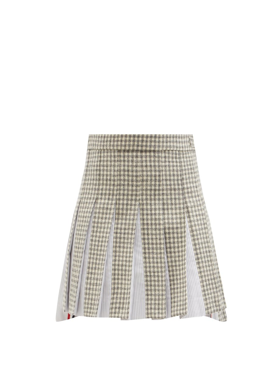Grey Pleated houndstooth-check wool-tweed skirt | Thom Browne