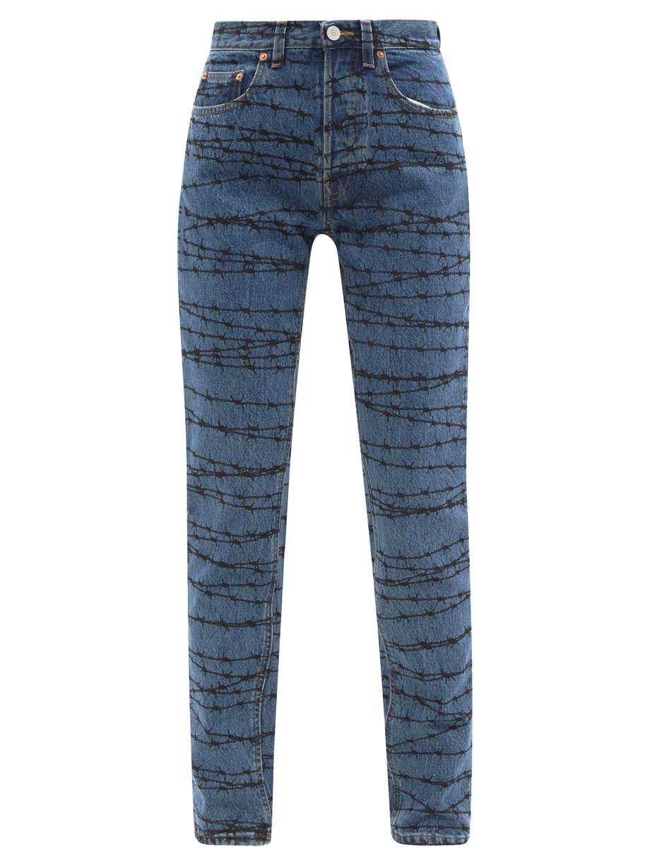 Blue High-rise barbed wire-print straight-leg jeans | Vetements ...