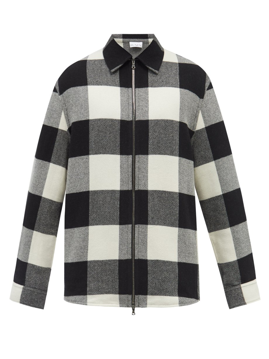 Black Zipped oversized wool-blend gingham shacket | Raey ...