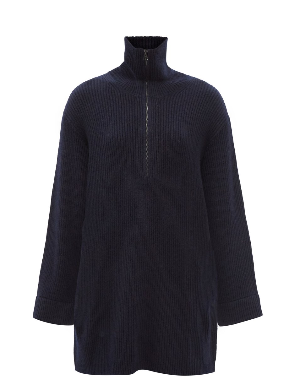 Lisa Yang Lisa Yang Aubree Zip Neck Ribbed Cashmere Sweater Navy Matchesfashion マッチズファッション