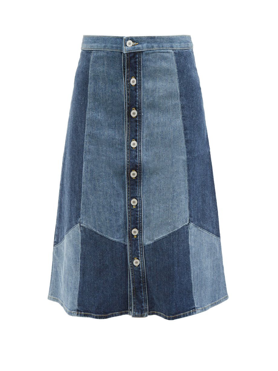 Blue Madeline patchwork-denim midi skirt | Nili Lotan | MATCHESFASHION US