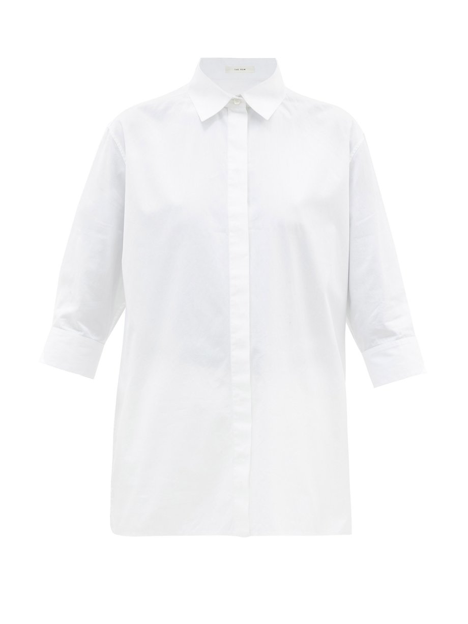 White Elada cropped-sleeve cotton-poplin shirt | The Row ...