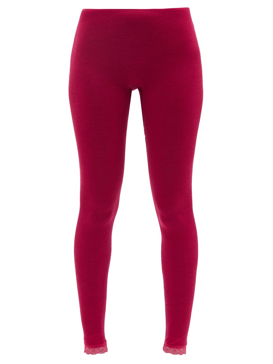 Red Lace-trimmed merino wool-blend leggings | Hanro | MATCHESFASHION AU