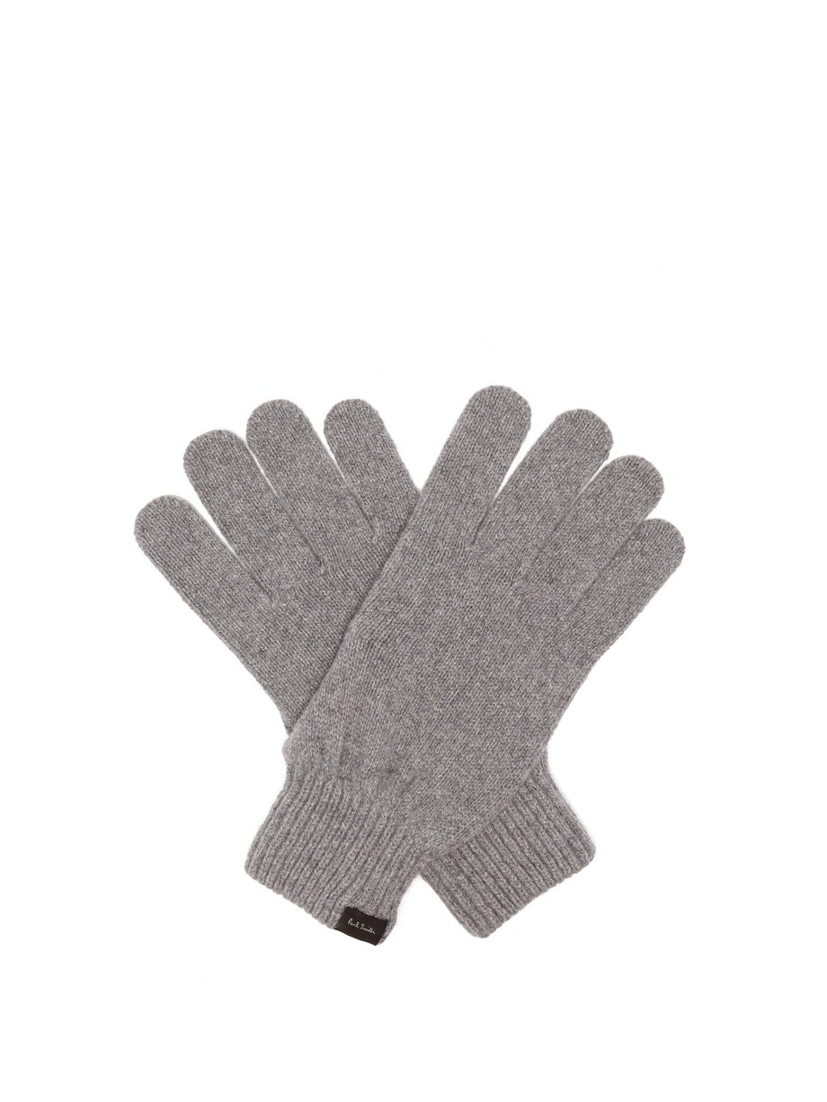 폴 스미스 Paul Smith Grey Logo-tab cashmere-blend gloves