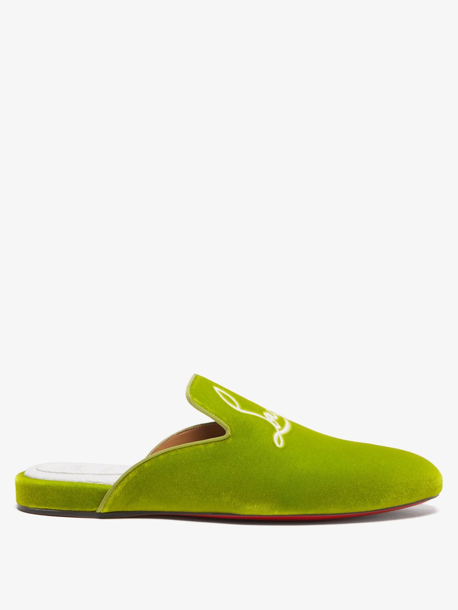 Christian Louboutin Green Coolito logo-embroidered velvet slippers ...