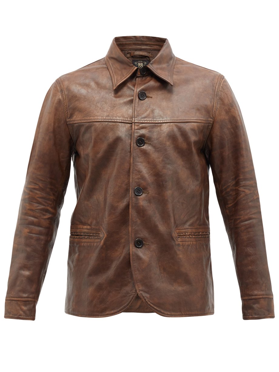 RRL RRL Patinated grained-leather jacket Brown｜MATCHESFASHION（マッチズファッション)