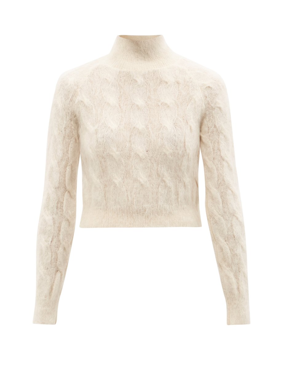 Neutral Pearl-button cable-knit mohair-blend sweater | Paco Rabanne ...