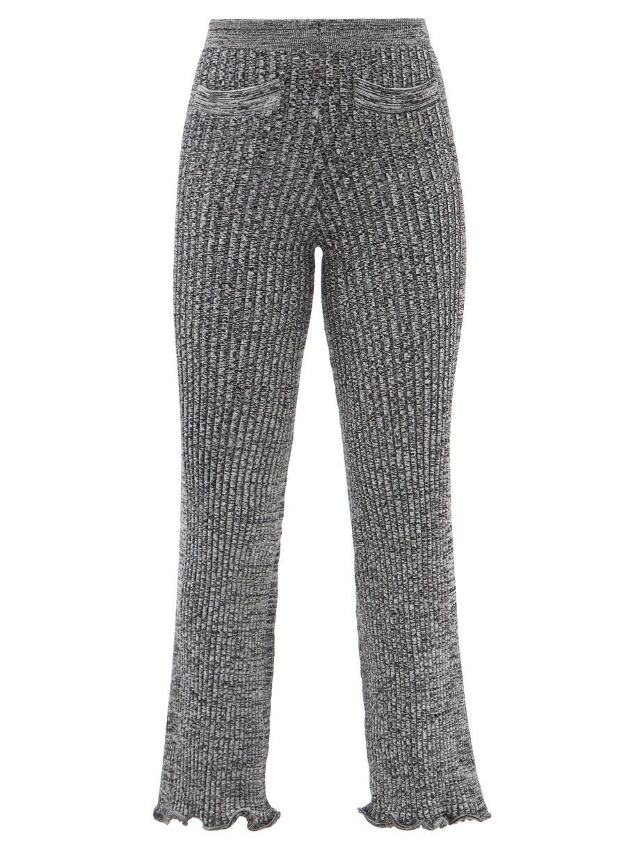 Grey Ribbed-knit wool-blend flared trousers | Paco Rabanne ...