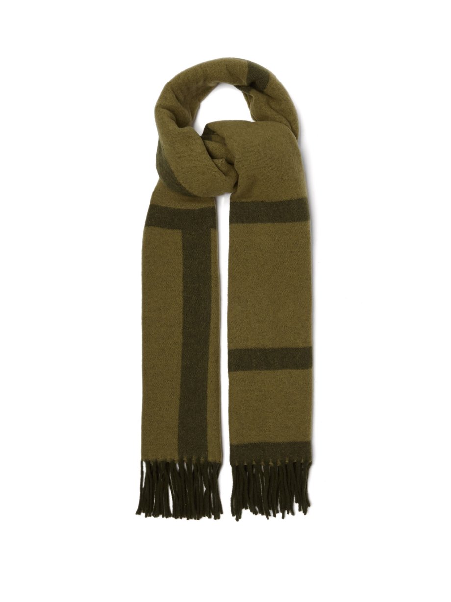 Totême Totême Monogram-jacquard wool scarf Green｜MATCHESFASHION（マッチズファッション)