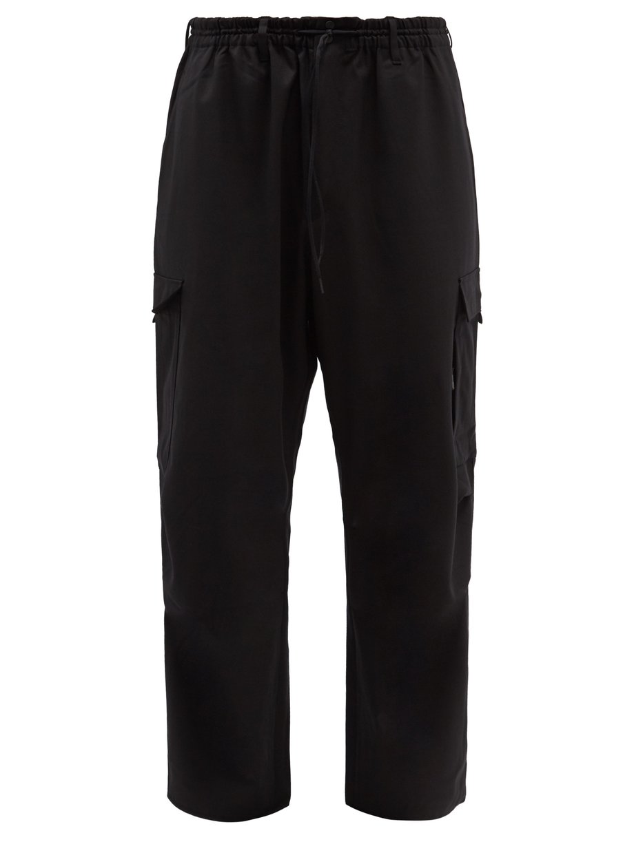 Black Drawstring wool-blend straight-leg cargo trousers | Y-3 ...
