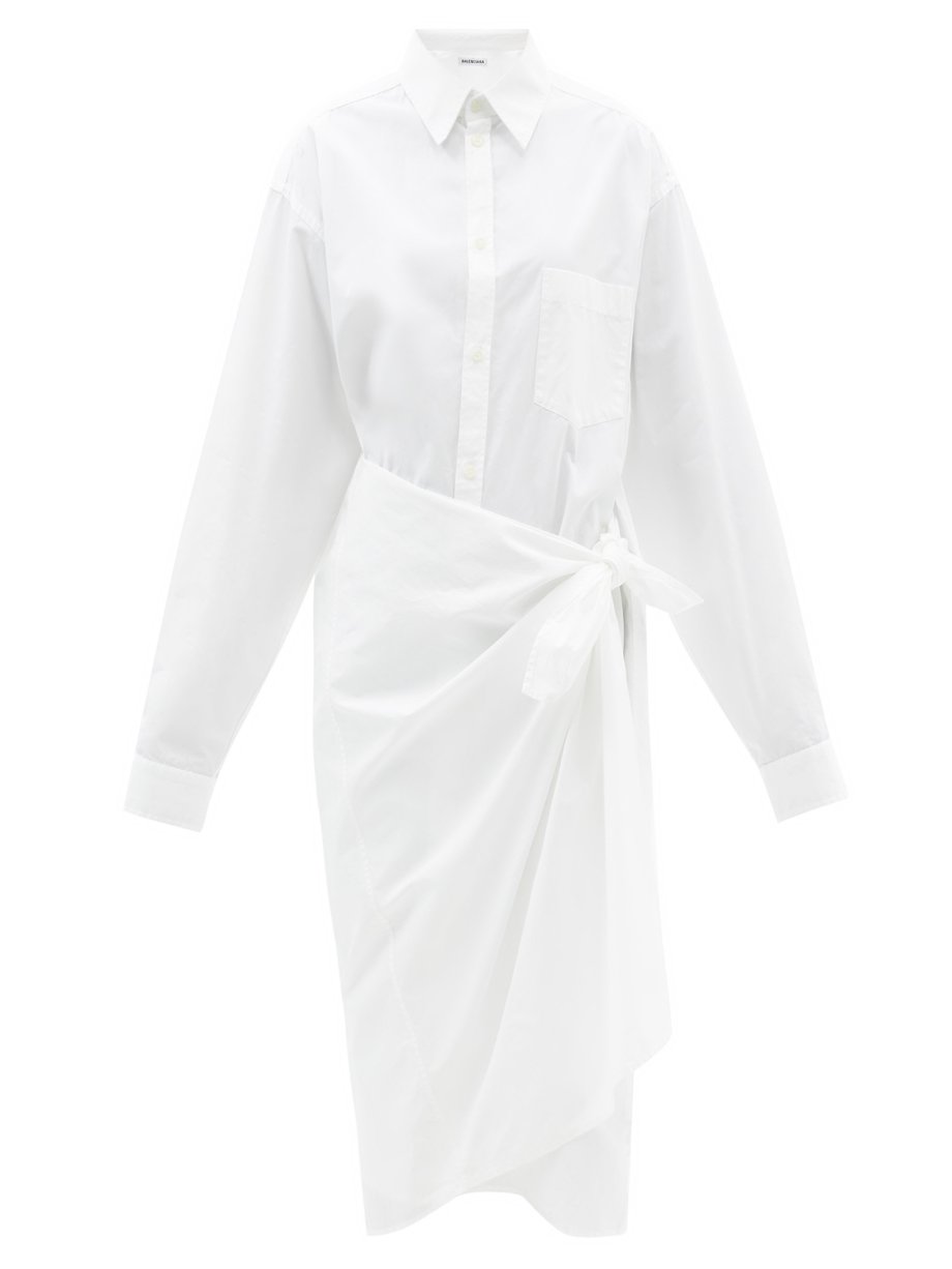 White Oversized cotton-poplin wrap shirt dress | Balenciaga |  MATCHESFASHION US