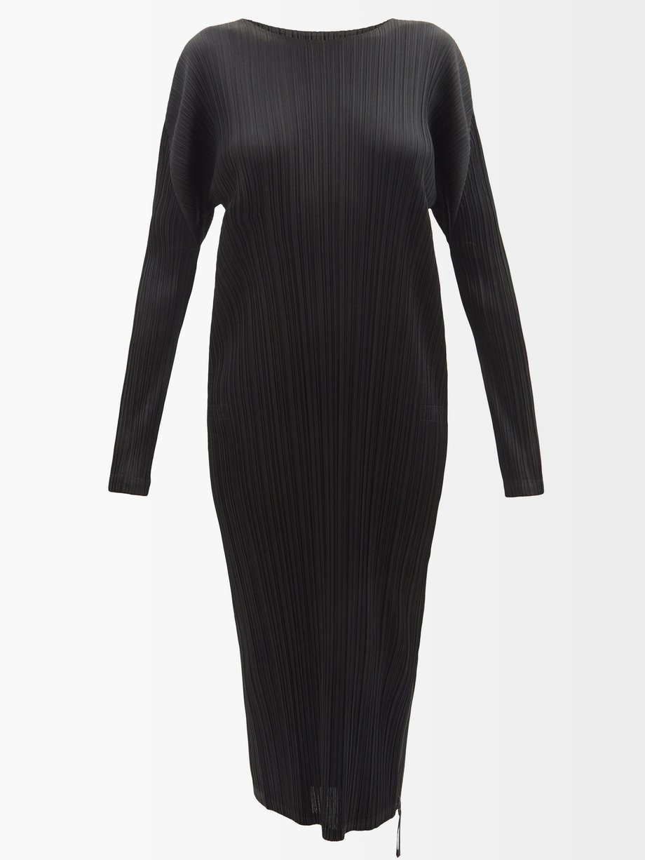 Black Concealed-zip technical-pleated midi dress | Pleats Please Issey ...
