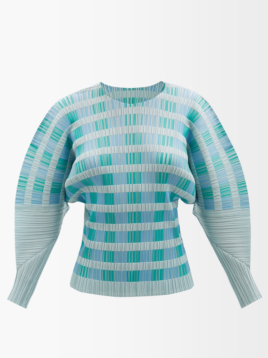 Striped technical-pleated jersey top