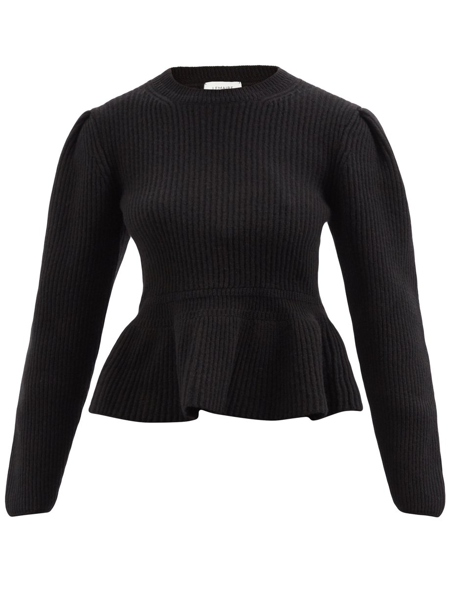 Black Peplum rib-knit wool sweater | Lemaire | MATCHESFASHION UK