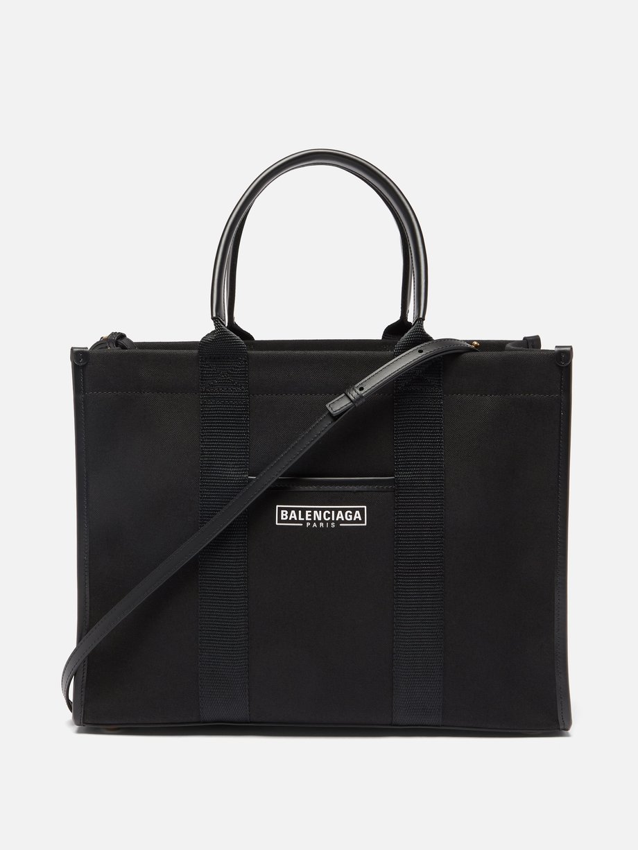 Neo Navy M leather-trimmed canvas tote bag