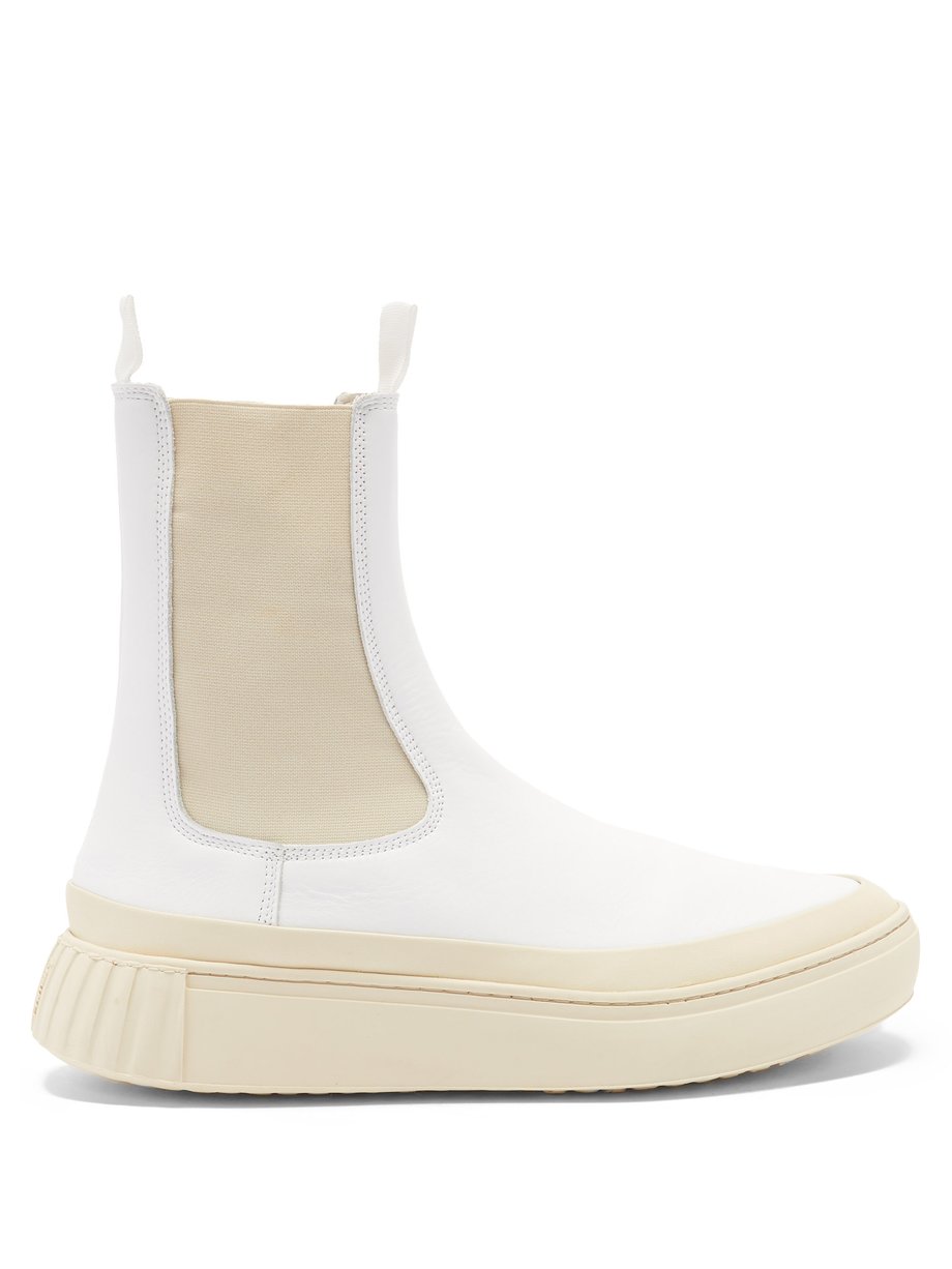 White Waffle chunky-sole leather Chelsea boots | Primury ...