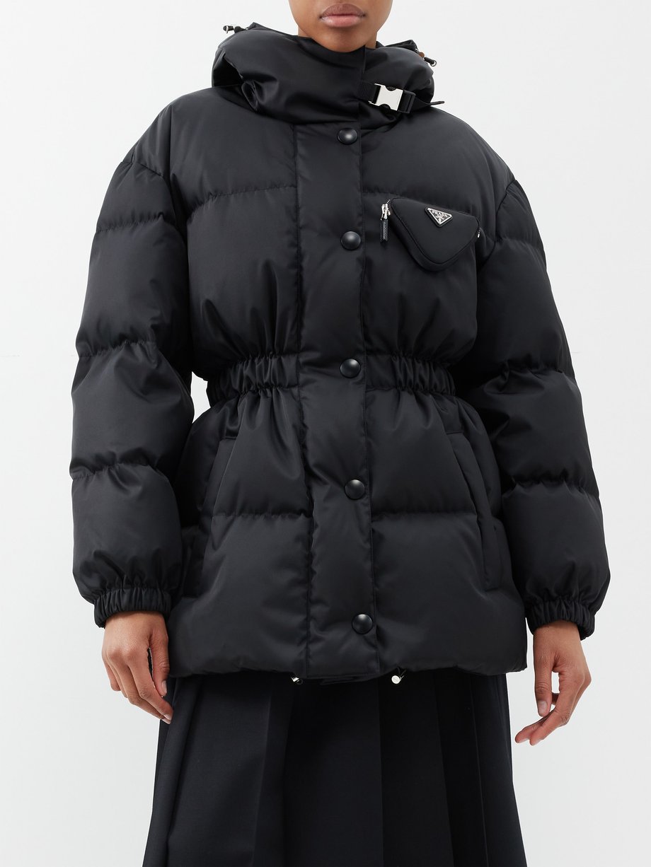 Black Logo-plaque quilted re-nylon-gabardine down coat | Prada ...