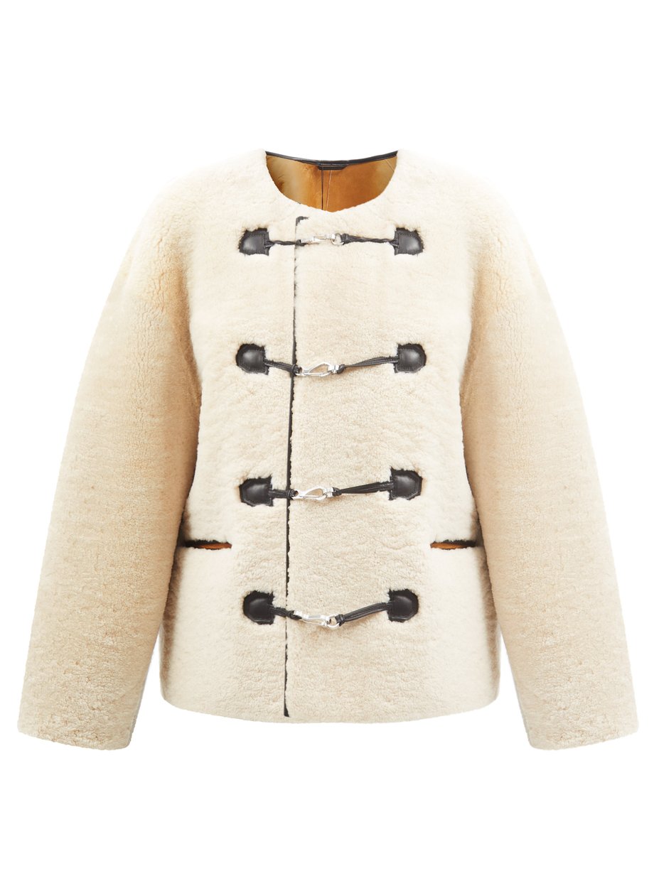 Neutral Clasp-front leather-trim shearling jacket | Toteme | MATCHESFASHION US
