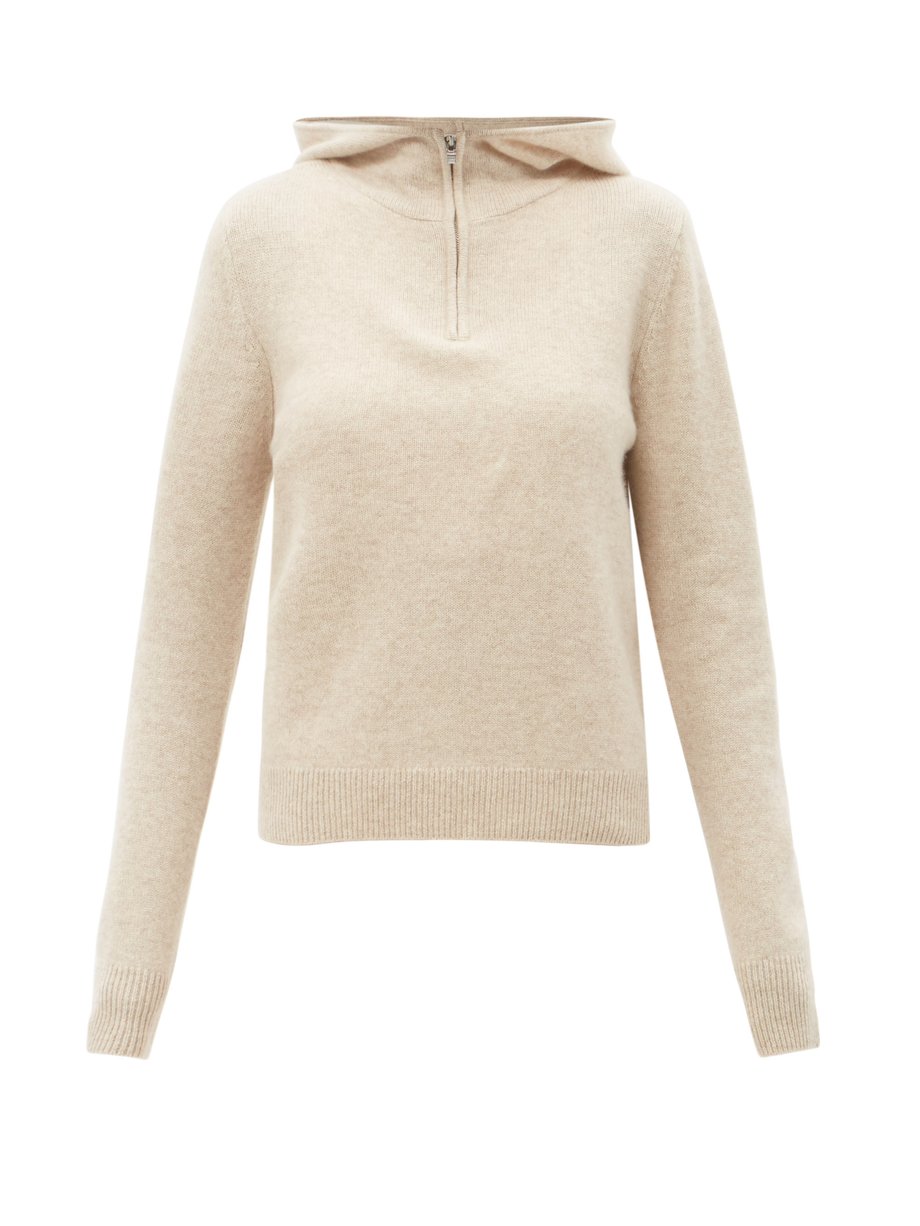Toteme Toteme Zip-neck hooded cashmere sweater Neutral｜MATCHESFASHION ...