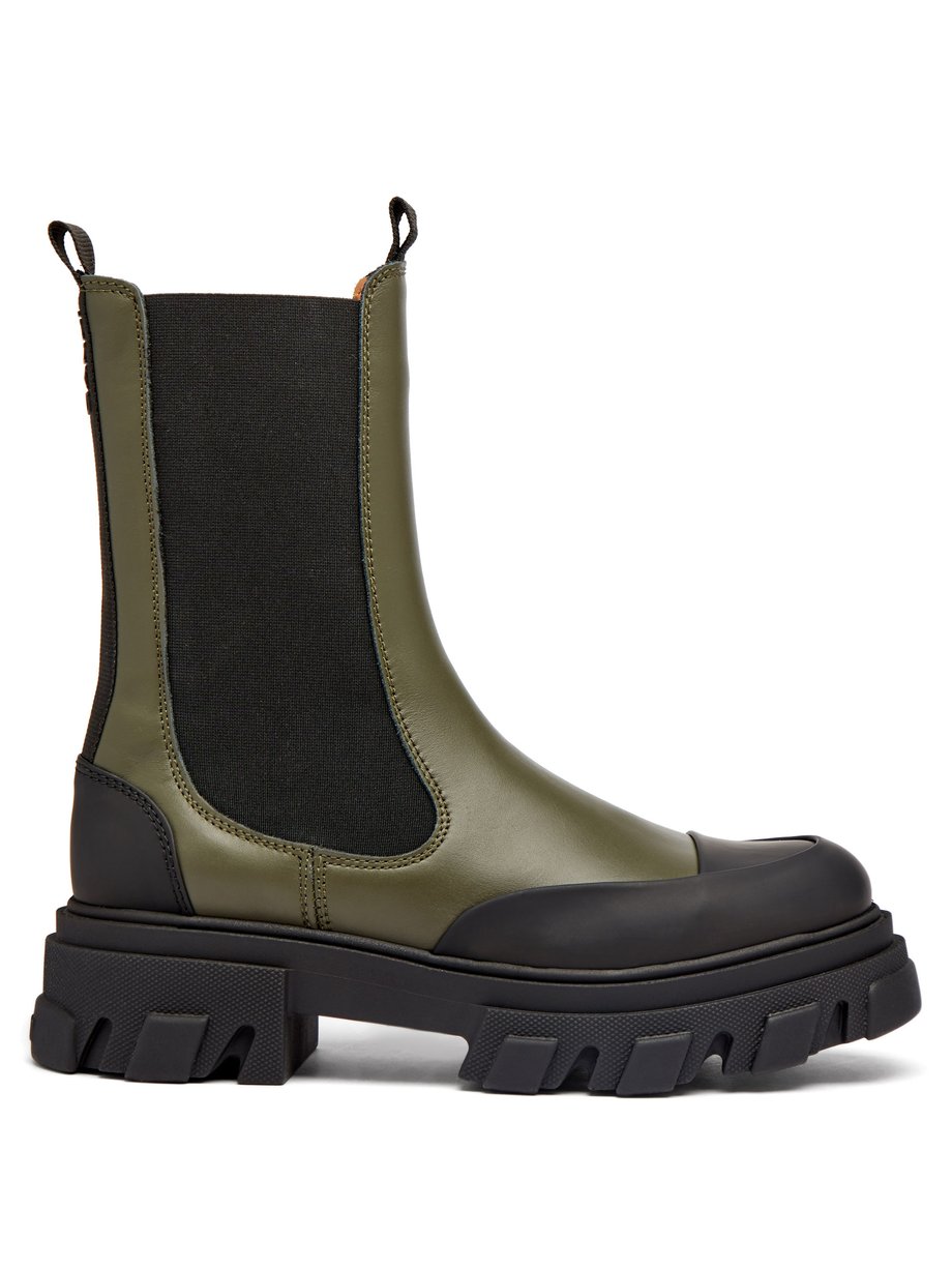 Green Chunky leather Chelsea boots | Ganni | MATCHESFASHION US
