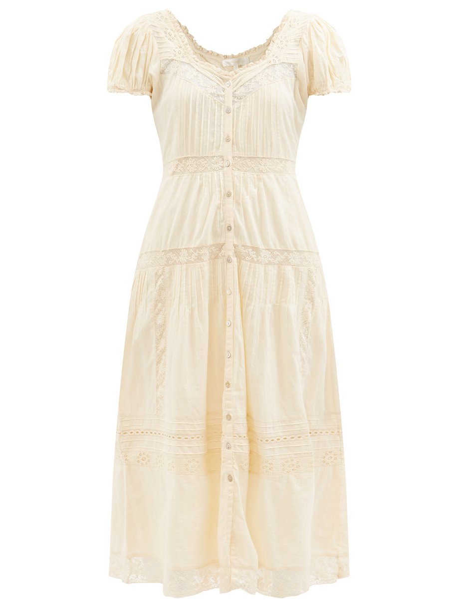 Neutral Carabella lace and cotton-poplin midi dress | LoveShackFancy ...