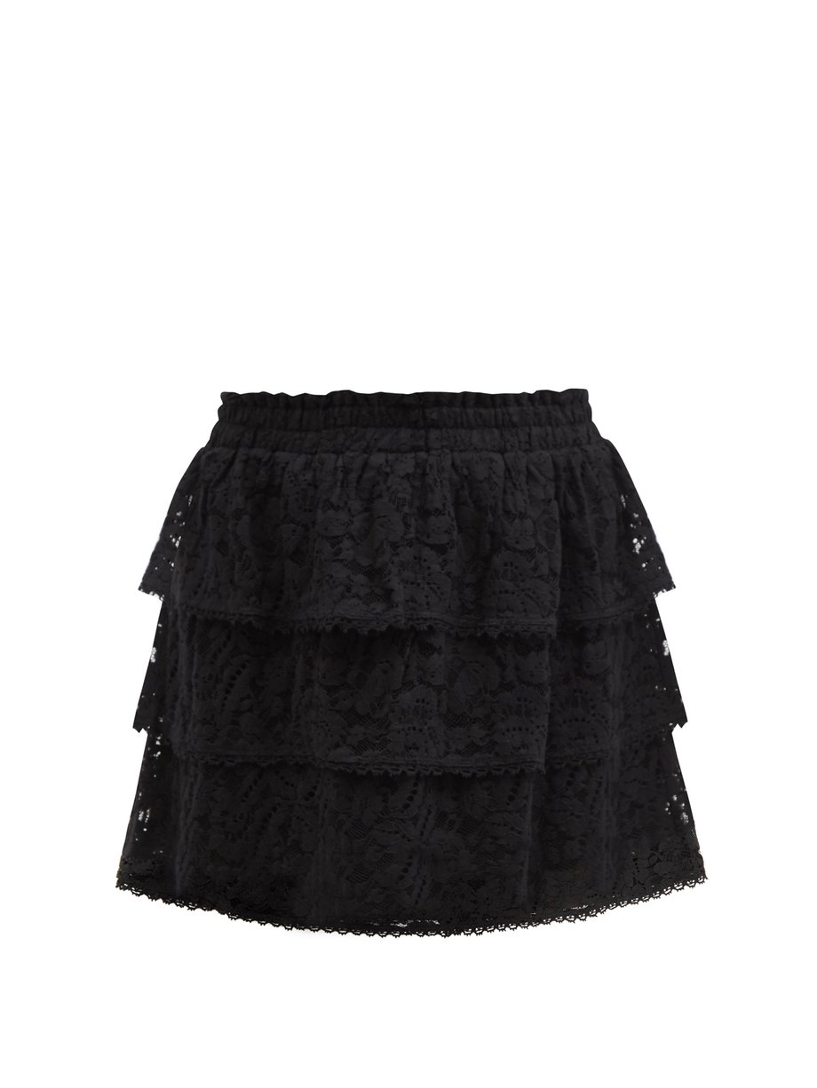 Black Brynlee tiered-lace mini skirt 