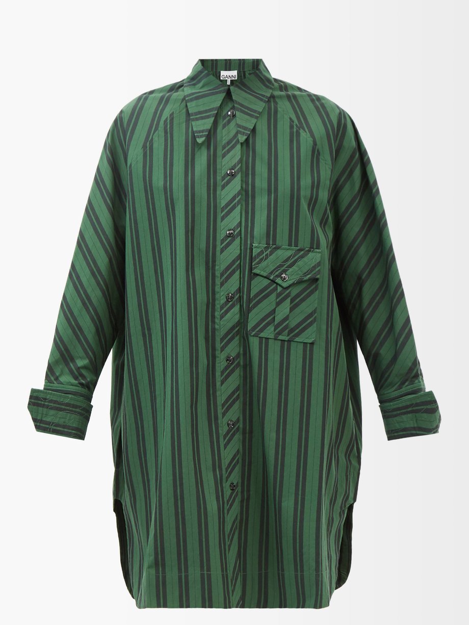 가니 셔츠 원피스 Ganni Print Striped organic-cotton poplin shirt dress