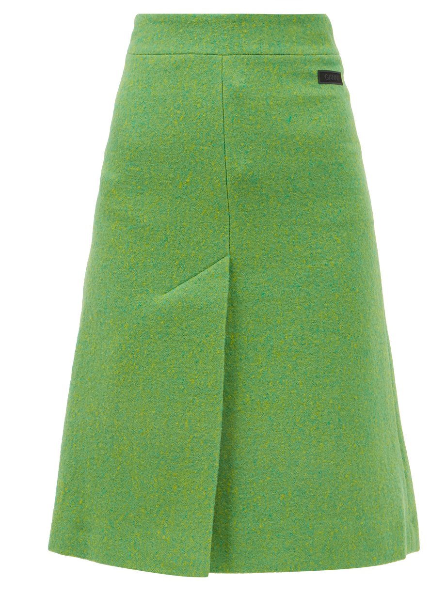 Ganni Green Virgin-wool midi skirt | 매치스패션, 모던 럭셔리 온라인 쇼핑