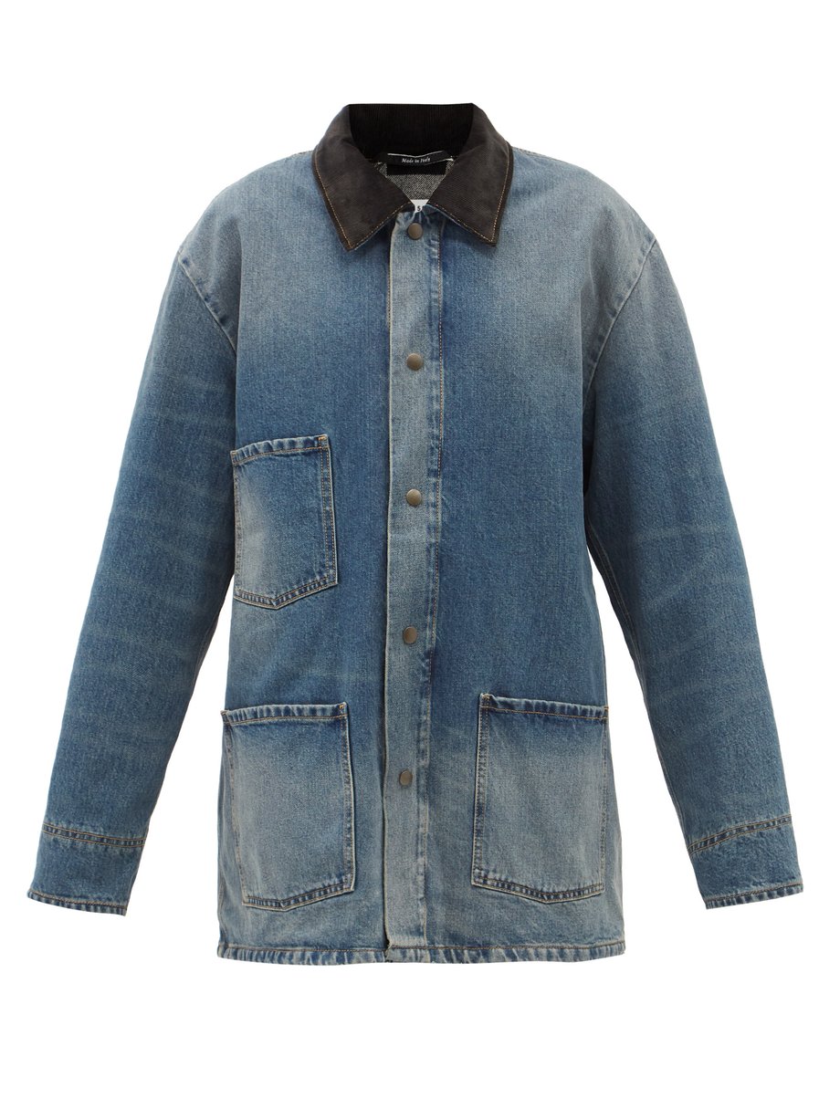 메종 마르지엘라 Maison Margiela Blue Corduroy-collar oversized denim jacket