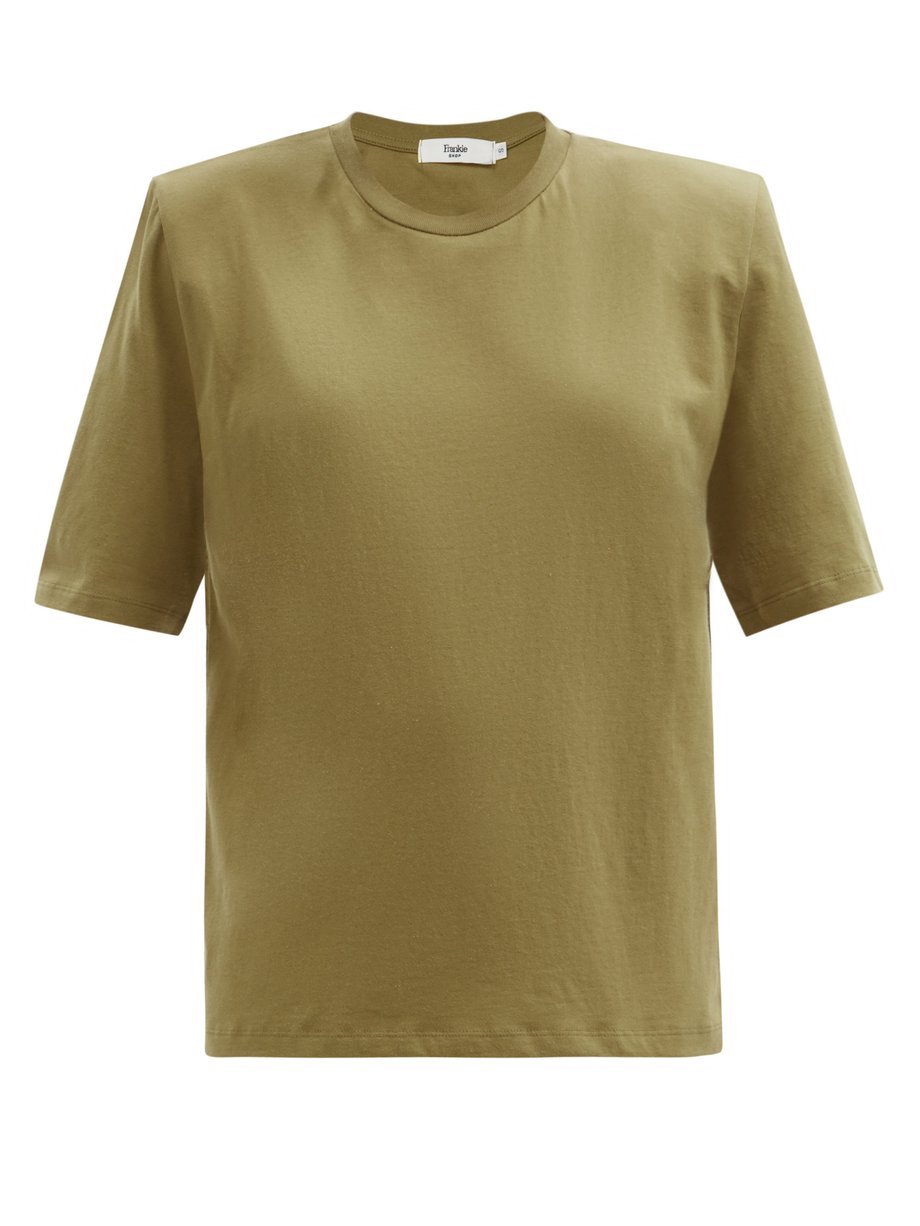 Brown Carrington padded-shoulder organic-cotton T-shirt | The Frankie ...