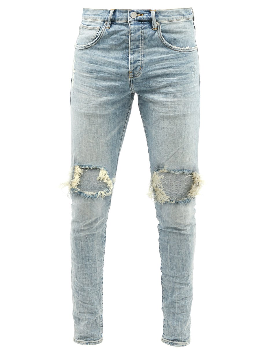 Blue P002 distressed garment-dyed skinny-leg jeans | Purple Brand ...