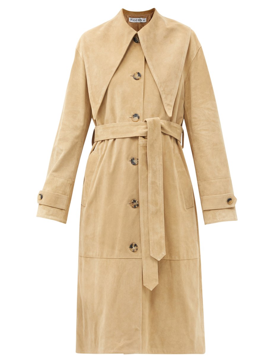 JW Anderson Camel Exaggerated-collar suede trench coat | 매치스패션, 모던 럭셔리 ...