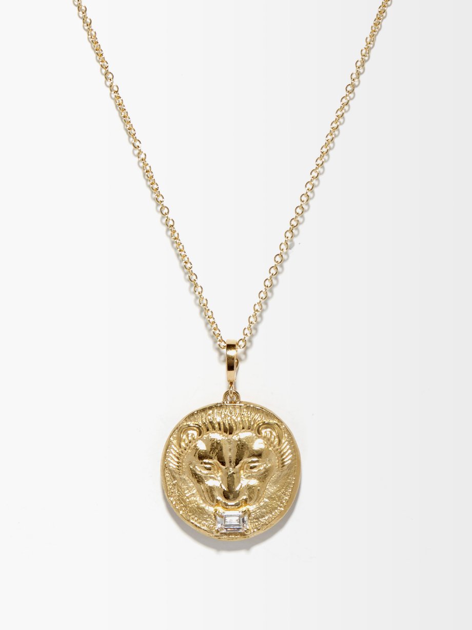 Metallic Lion diamond & 18kt gold pendant necklace | Azlee ...