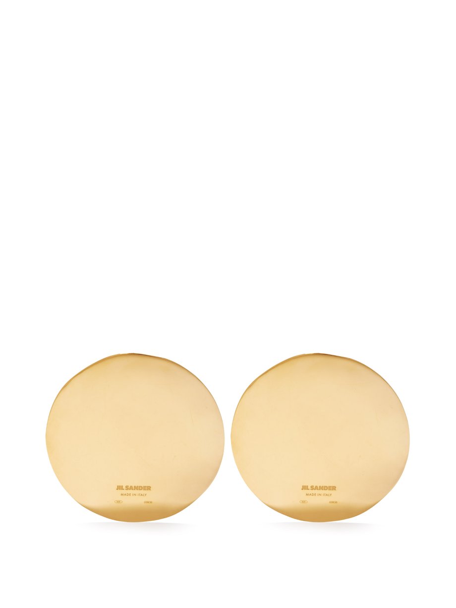 Metallic Logo-engraved gold-plated disc earrings | Jil Sander