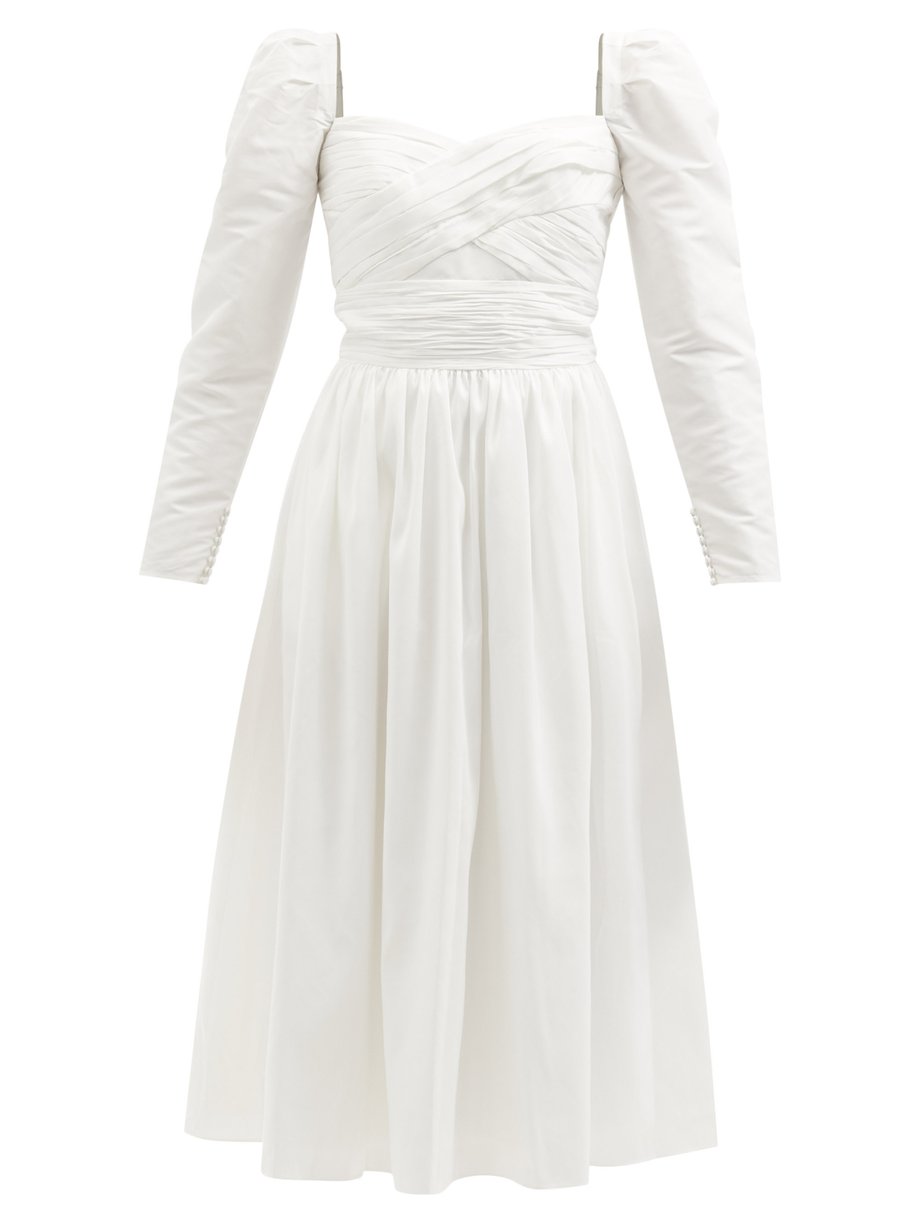 White Sweetheart-neckline gathered taffeta midi dress | Self-Portrait ...