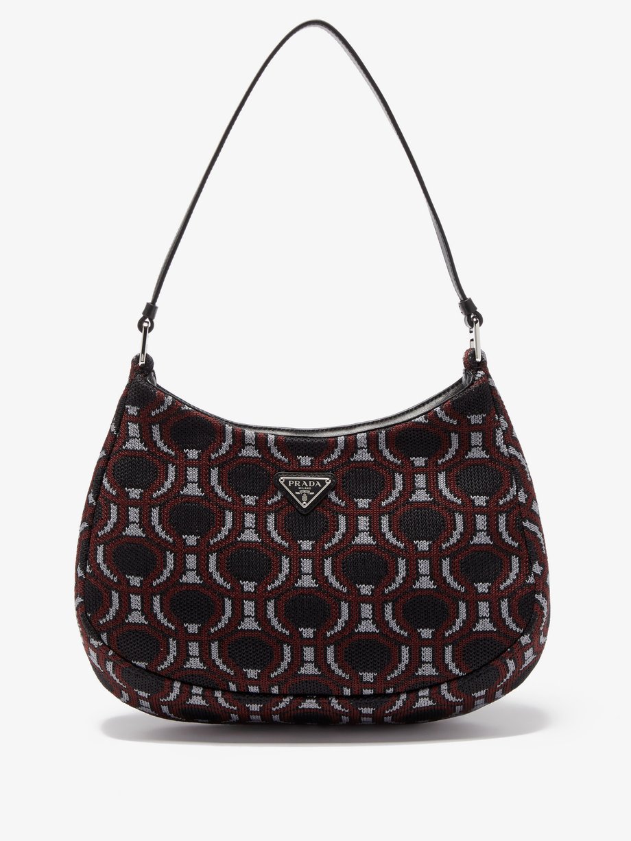 Burgundy Cleo leather-trim jacquard shoulder bag | Prada ...