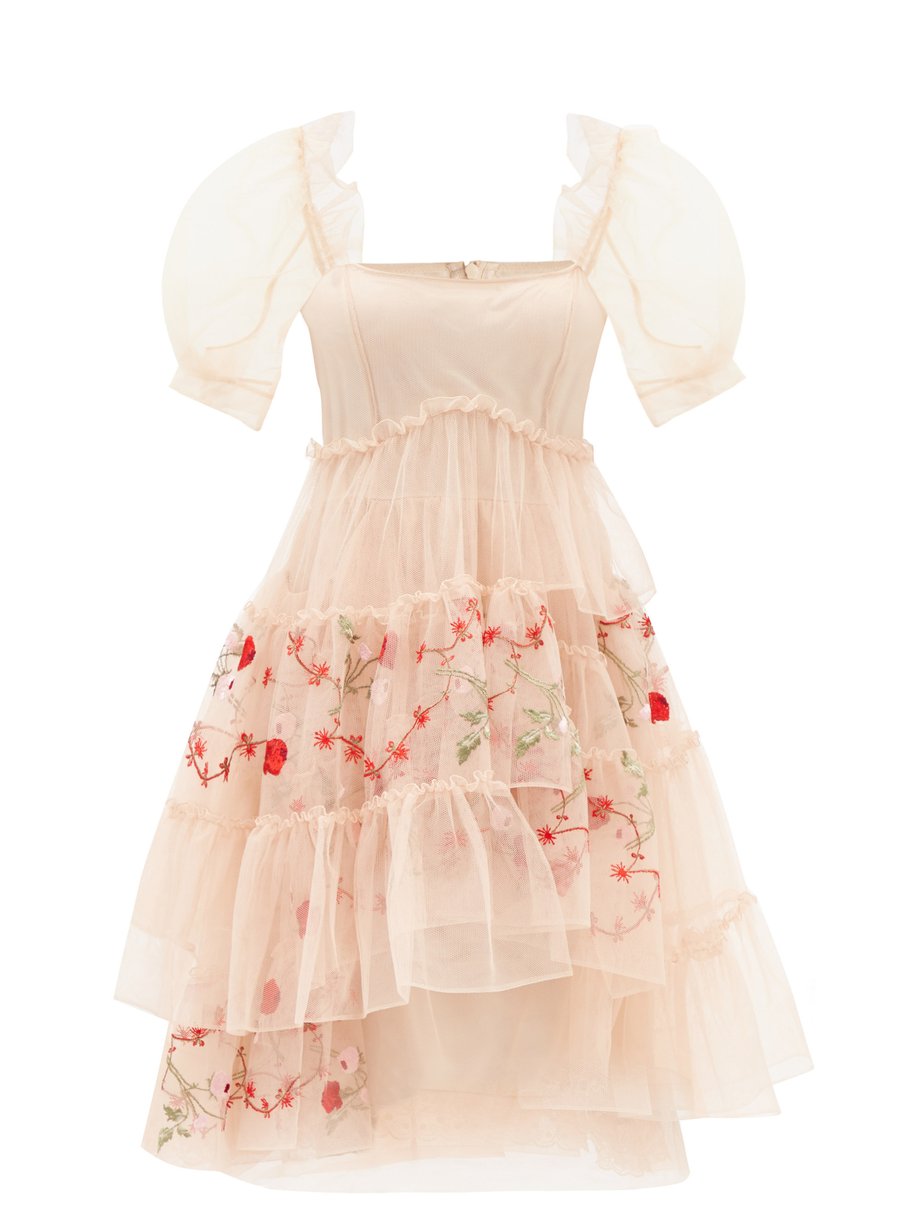 Pink Floral-embroidered layered-tulle dress | Simone Rocha ...