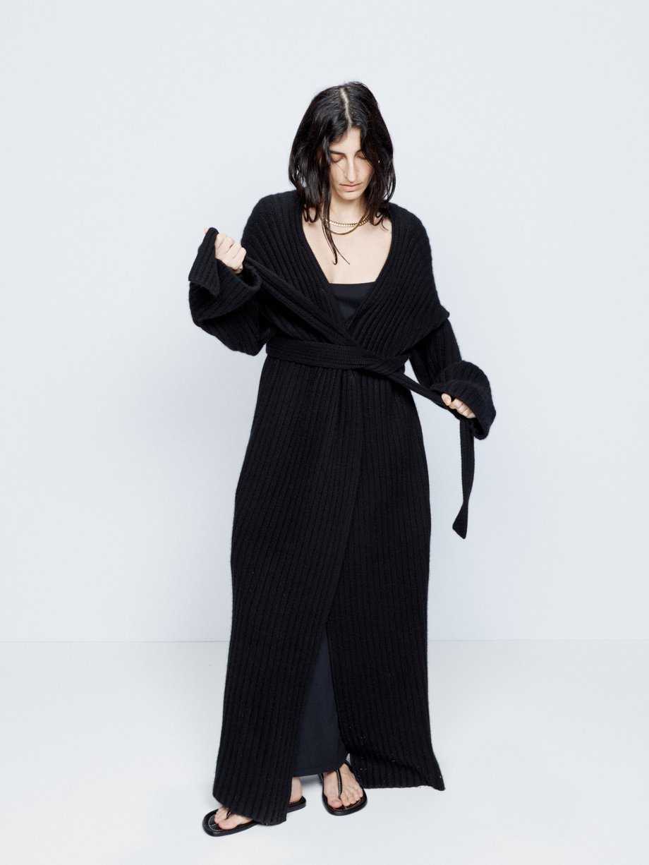 Raey Black Belted rib-knit responsible cashmere maxi cardigan | 매치스패션 ...
