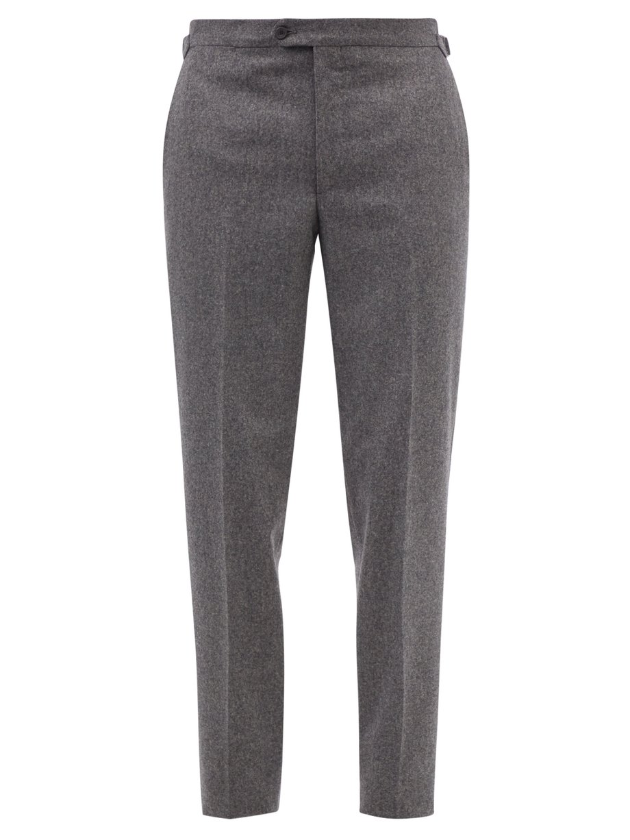 Grey Flat-front cropped wool-flannel trousers | Thom Sweeney ...