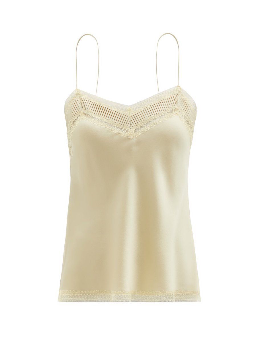 Yellow V-neck lace-trimmed silk-satin camisole | Carine Gilson ...
