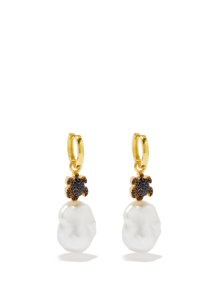 Black Turtle mini pearl & 24kt gold-plated earrings | Begum Khan