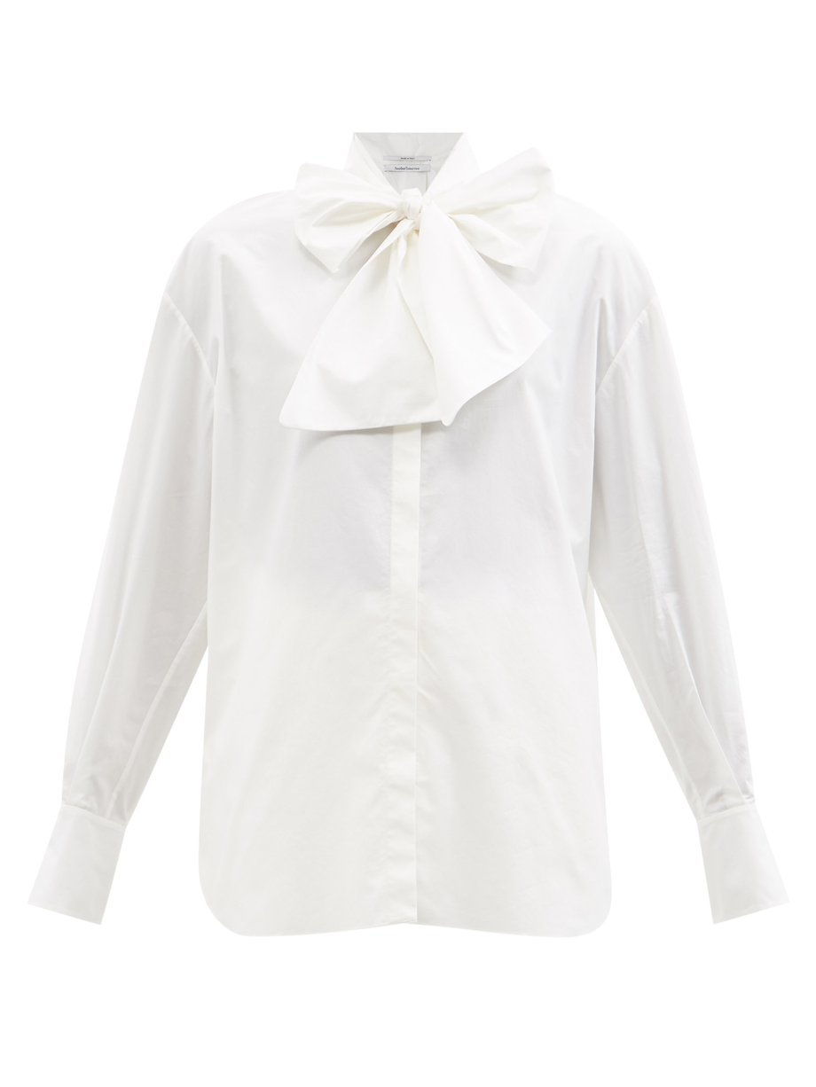 White Pussy-bow organic cotton-poplin blouse | Another Tomorrow ...