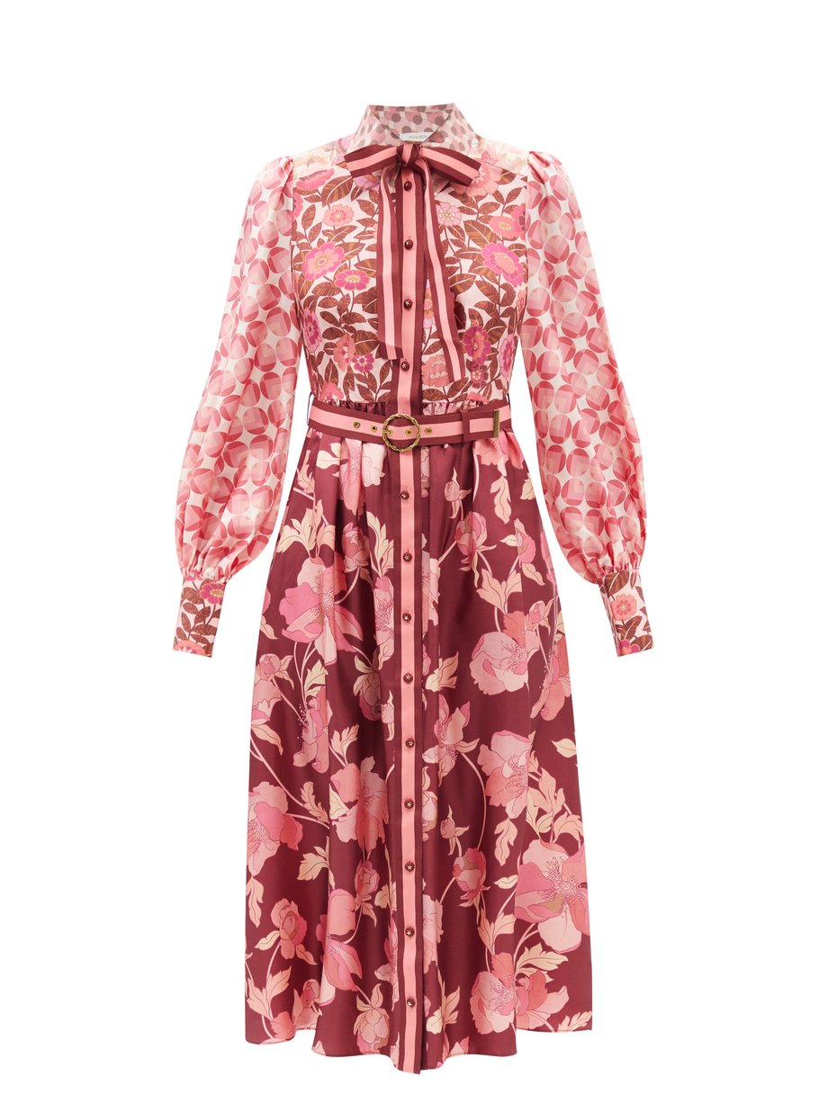 Pink print Concert spliced floral-print silk midi dress | Zimmermann ...