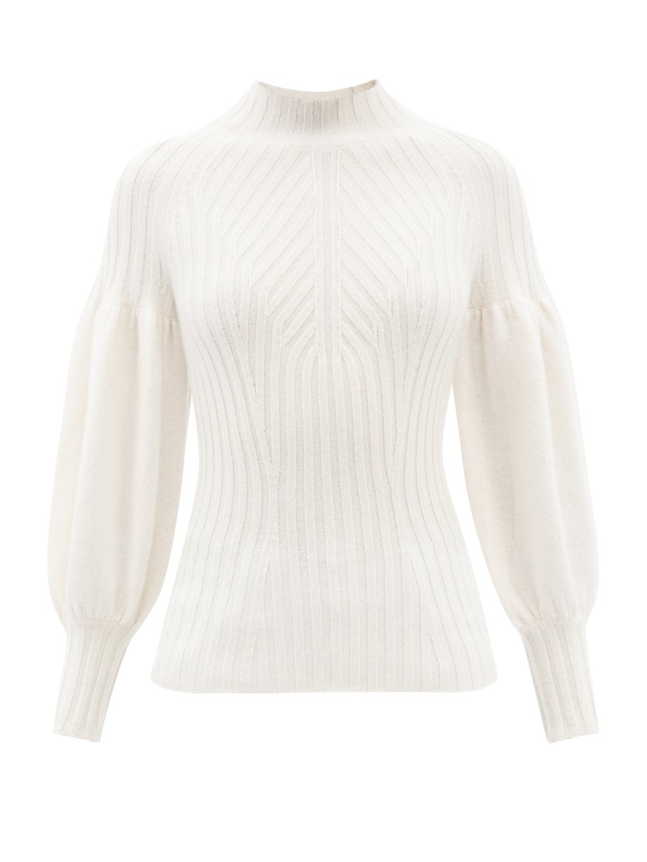 White Puff-sleeve rib-knitted cashmere sweater | Zimmermann ...