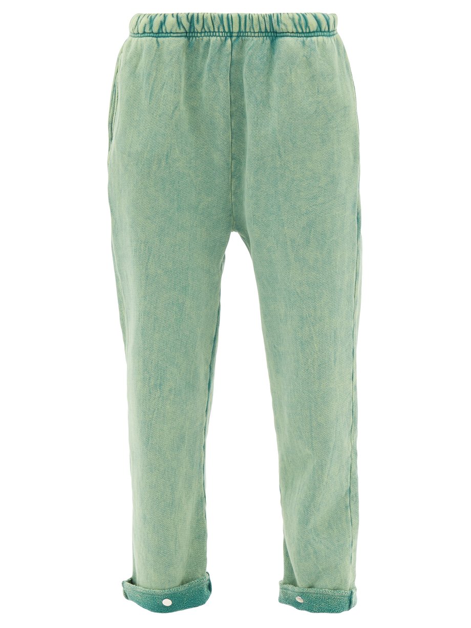Green Snap-front brushed-back cotton track pants | Les Tien ...