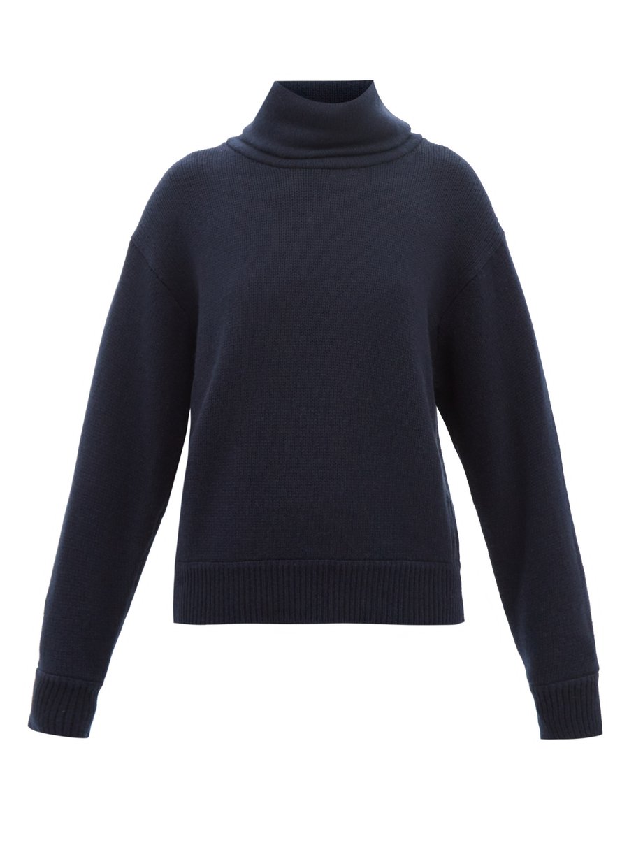 Navy Cabled-trim cashmere roll-neck sweater | Les Tien | MATCHESFASHION US