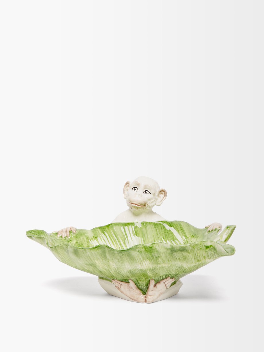 Monkey and banana leaf ceramic ornamental bowl Green Les Ottomans